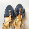 NAYLA Wedge Sandals – Navy / Cognac – Bow Detail - Image 2